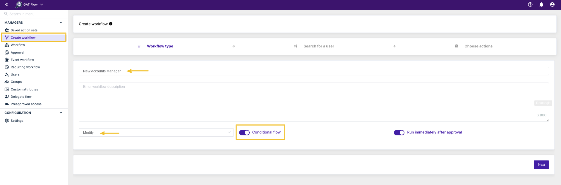 Setting up a Conditional Workflow