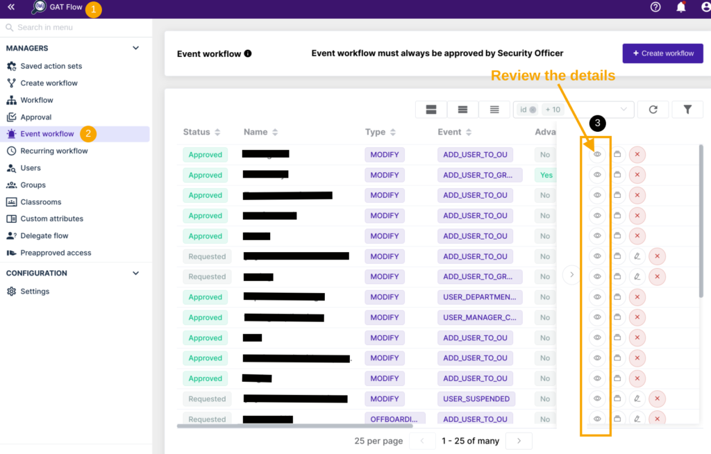 Event Workflow window showing how to duplicate the event workflow