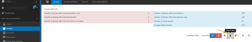 Clicking on the "import" button