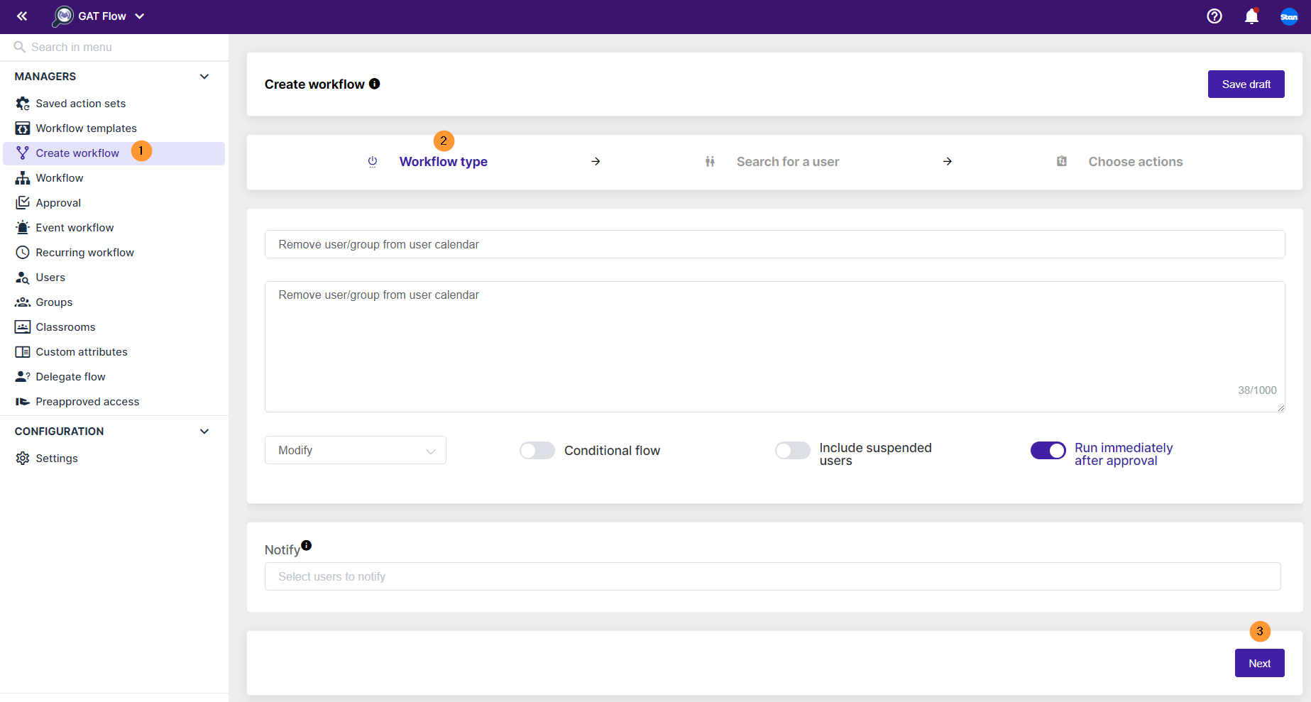 Step 1. Creating a workflow in GAT Flow