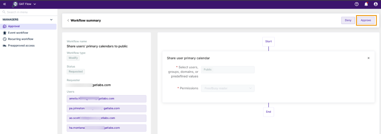  users' primary calendars access permissions